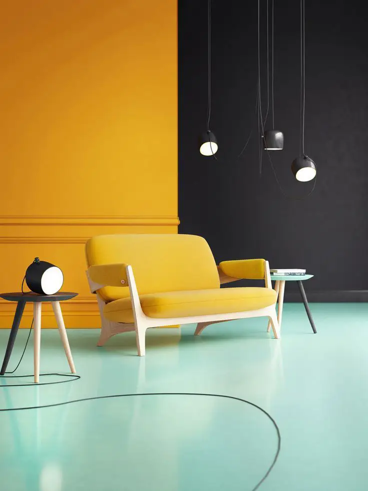studio painting,yellow and black color scheme 